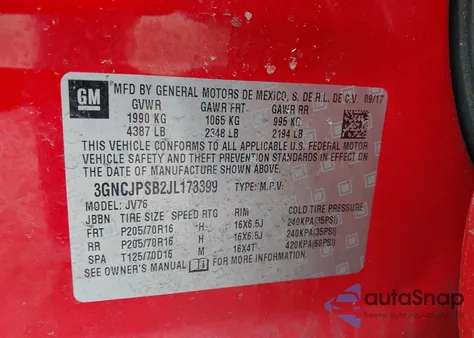 2018 Chevrolet Trax Lt from USA, damaged, VIN 3GNCJPSB2JL173399